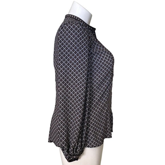 Max Studio Geometric Print Blouse Button Front Balloon Sleeves, Women's Size L - Picture 4 of 9